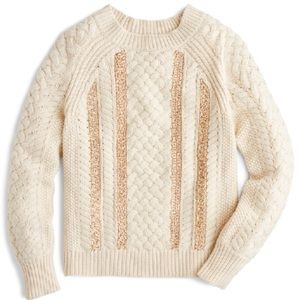 NWT J. Crew Cable Knit Sequin Sweater In Natural Gold size S